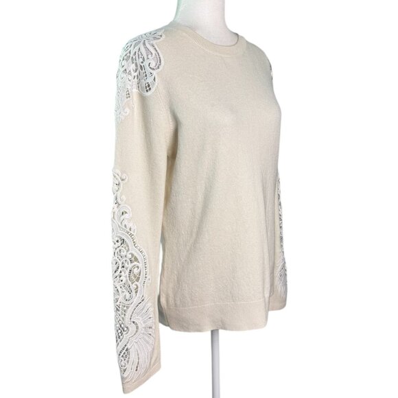 Ted Baker London "Shelsin" Lace-Inset Sweater in Cream Women's Size 10 (TB-4) - Picture 12 of 14